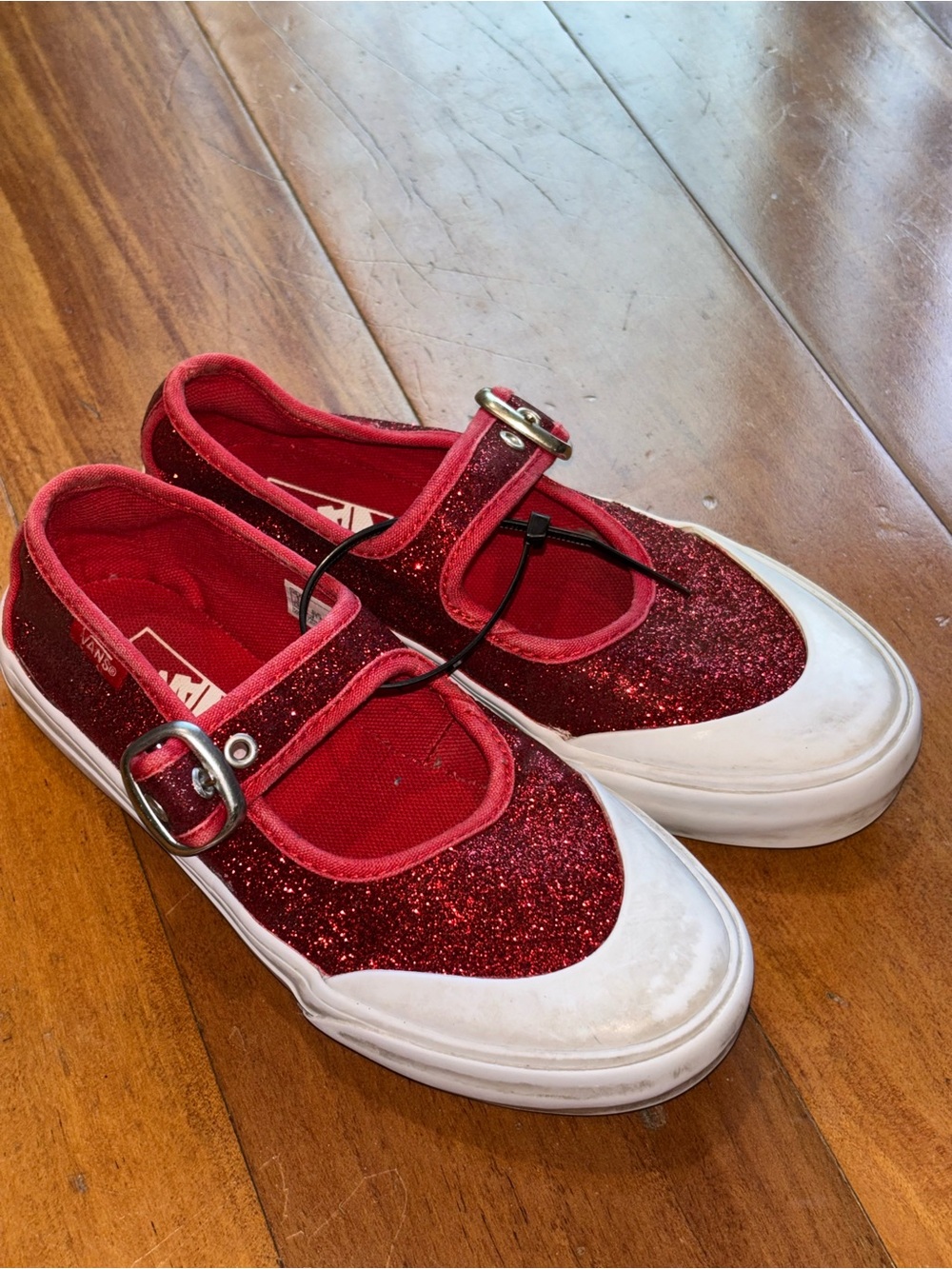 Vans Girls' Red Glitter Mary Jane Sneakers - Kids Shoes size 1